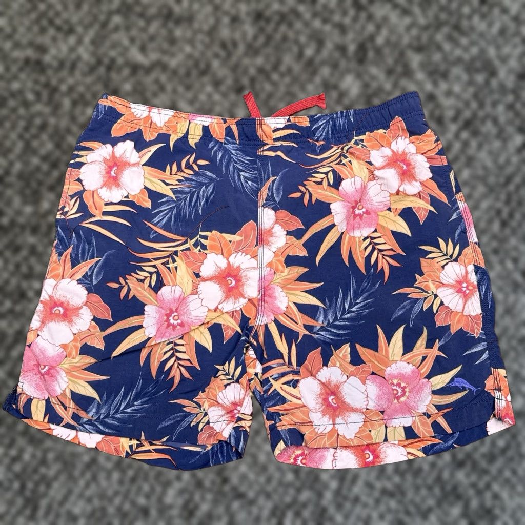 Tommy Bahama Tommy Bahama Swim Trunks Mens M Navy Flowers Relax Drawstring Trunks Flowers Navy Blue Flower 2000s? Size ONE SIZE - 1 Thumbnail