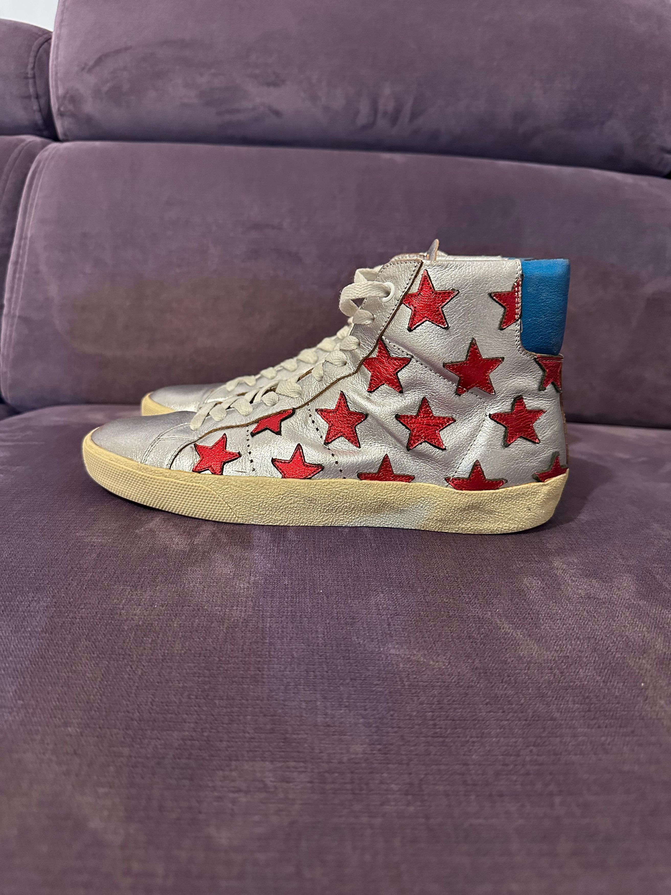 Saint Laurent Paris Saint Laurent SL6 High Court Metallic Stars sz 39 Size US 9 / IT 39 - 2 Thumbnail