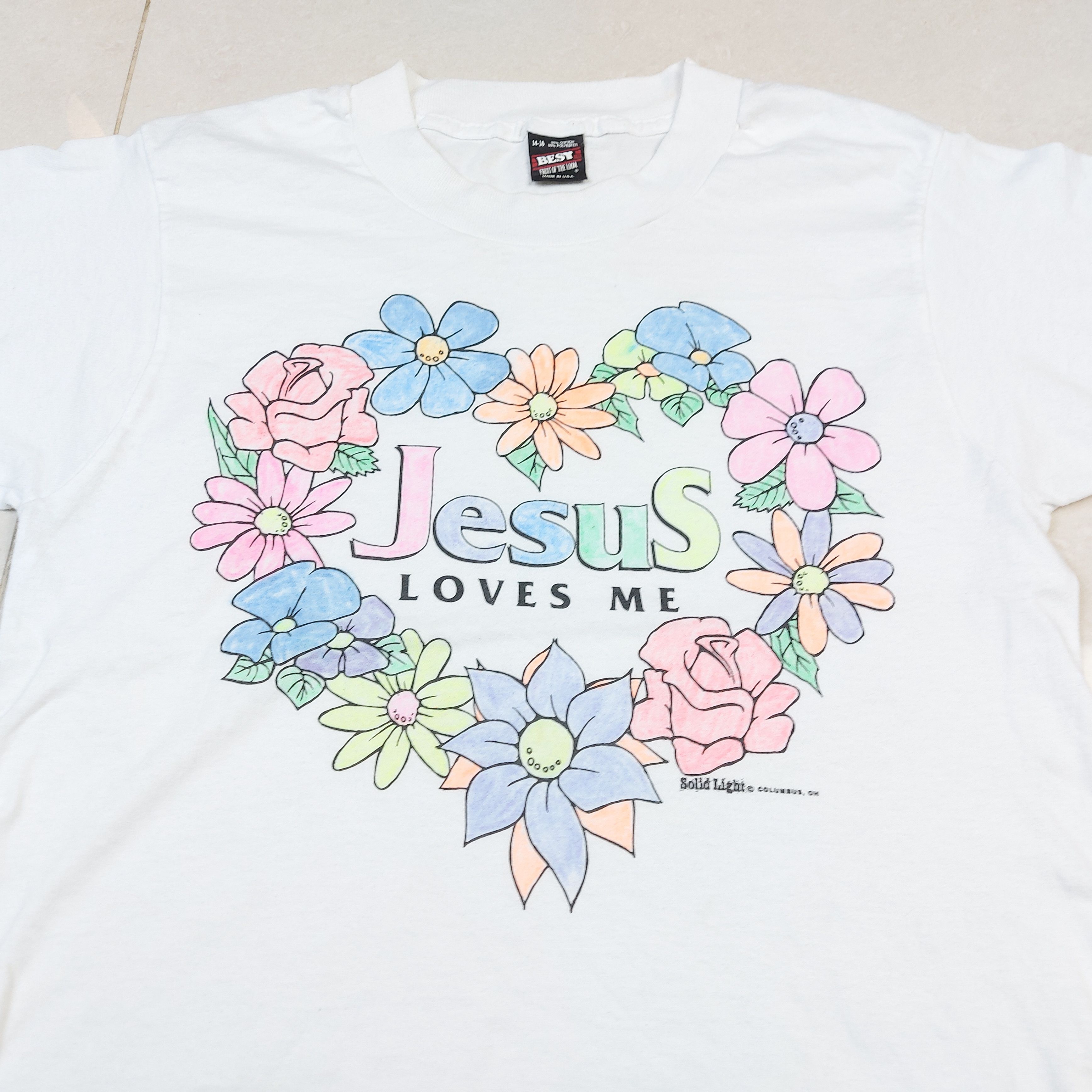Other Vintage 80s Jesus Loves Me Solid Light USA Single-Stitch TEE Size XL / US 12-14 / IT 48-50 - 5 Thumbnail