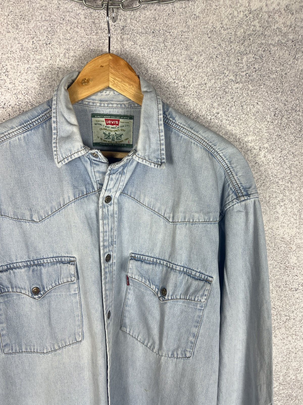 Levi's Vintage 80s Levi’s Blue Denim Western Shirt Size US L / EU 52-54 / 3 - 2 Thumbnail