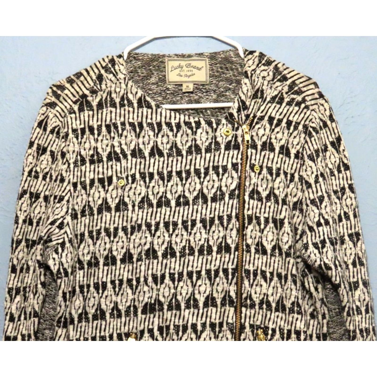 Lucky Brand Lucky Brand Long Black/White Knit Full Zip Moto Jacket Womens XL Size XL / US 12-14 / IT 48-50 - 7 Thumbnail