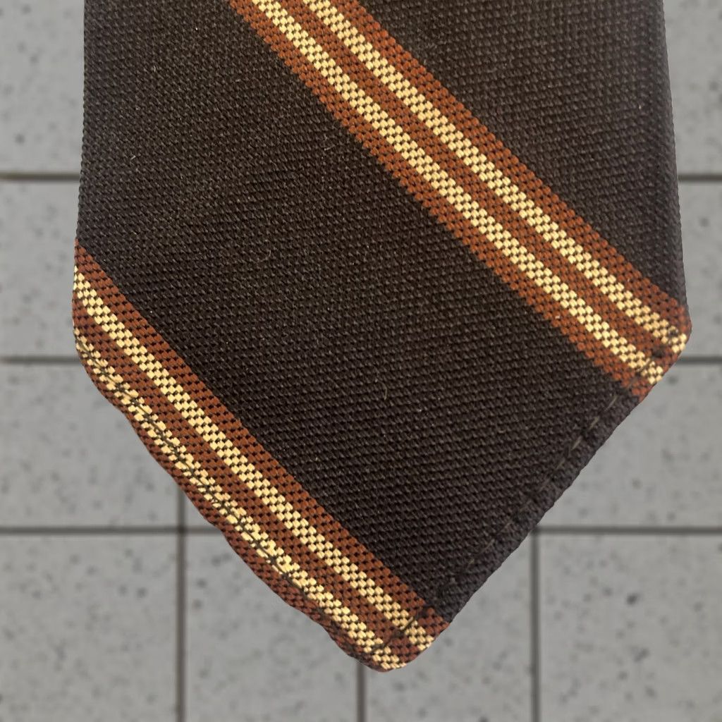 Arrow Vtg 60s 70s Repp Stripe Tie Woven Poly Navy Brown Exec Narrow Cravat 2.5x55 Capsule Necktie Mens Size ONE SIZE - 1 Thumbnail