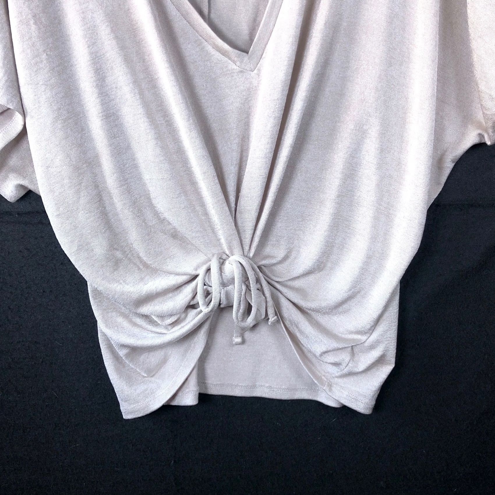 Express Express Blouse Tan V-Neck Front Knot Short Sleeve Stretch XL Women Size XL / US 12-14 / IT 48-50 - 3 Thumbnail