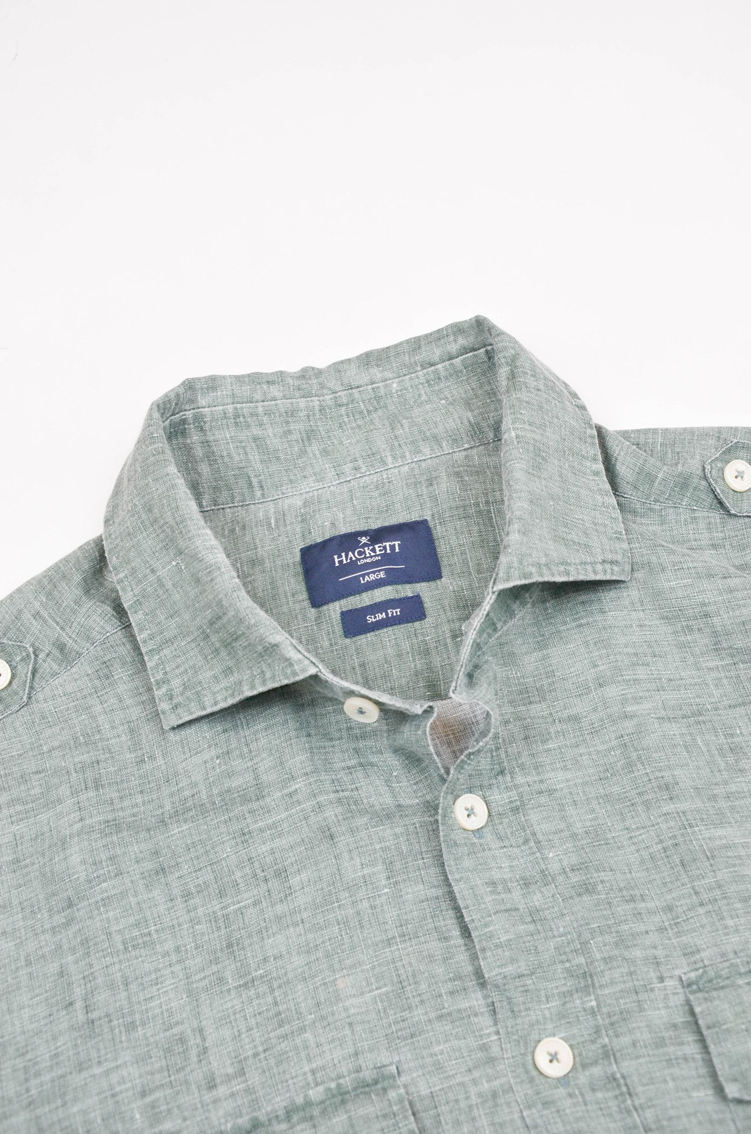 Hackett HACKETT LONDON Slim Green Linen Shirt - L Size US L / EU 52-54 / 3 - 9 Thumbnail