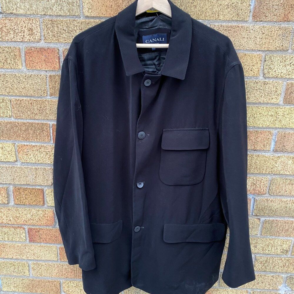 Canali × Vintage RARE Canali Wool Viscose Tri-Pocket Utility Jacket Coat Bla Size US L / EU 52-54 / 3 - 3 Thumbnail
