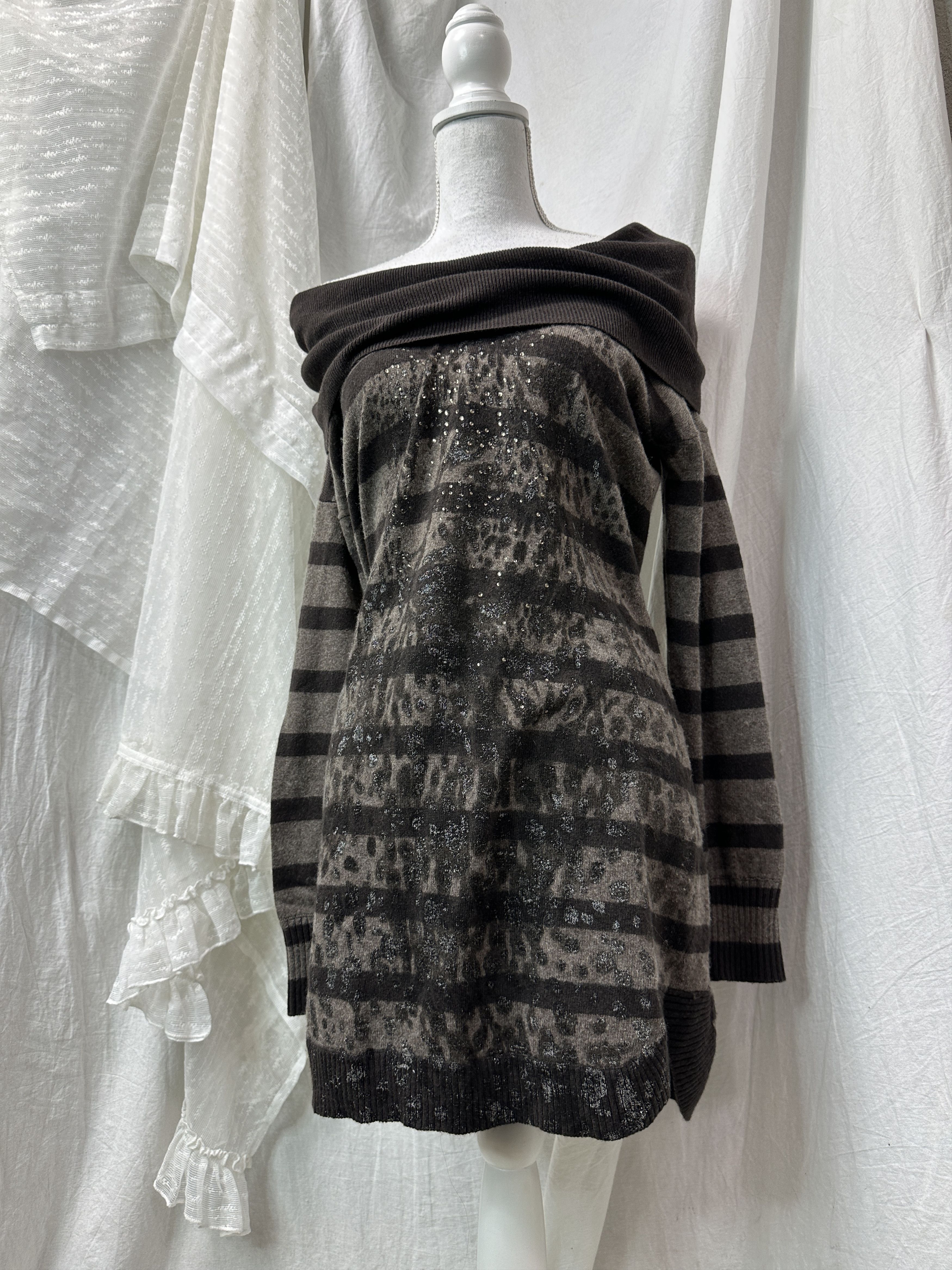 Vintage Vintage Grunge Striped Big Collar Bare Shoulders Dress Y2K Size S / US 4 / IT 40 - 1 Thumbnail