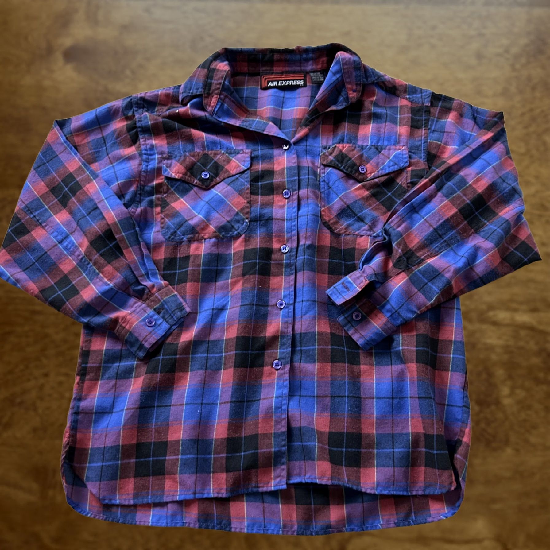 Express VINTAGE Air Express Shirt Womens 12 Red Blue Plaid Flannel Long Sleeve Button Up Size XL / US 12-14 / IT 48-50 - 1 Thumbnail
