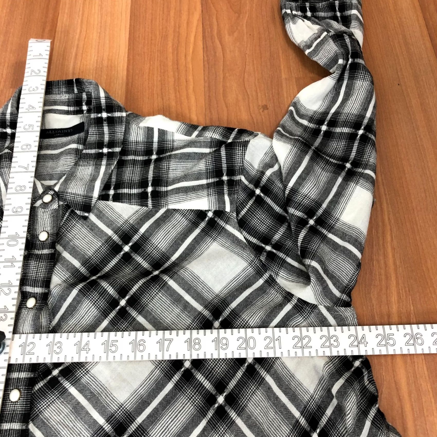 Allsaints All Saints Plaid Shirt LS Button-Up Black White MINT Large Linen Blend Visocse ??? Size L / US 10 / IT 46 - 7 Thumbnail