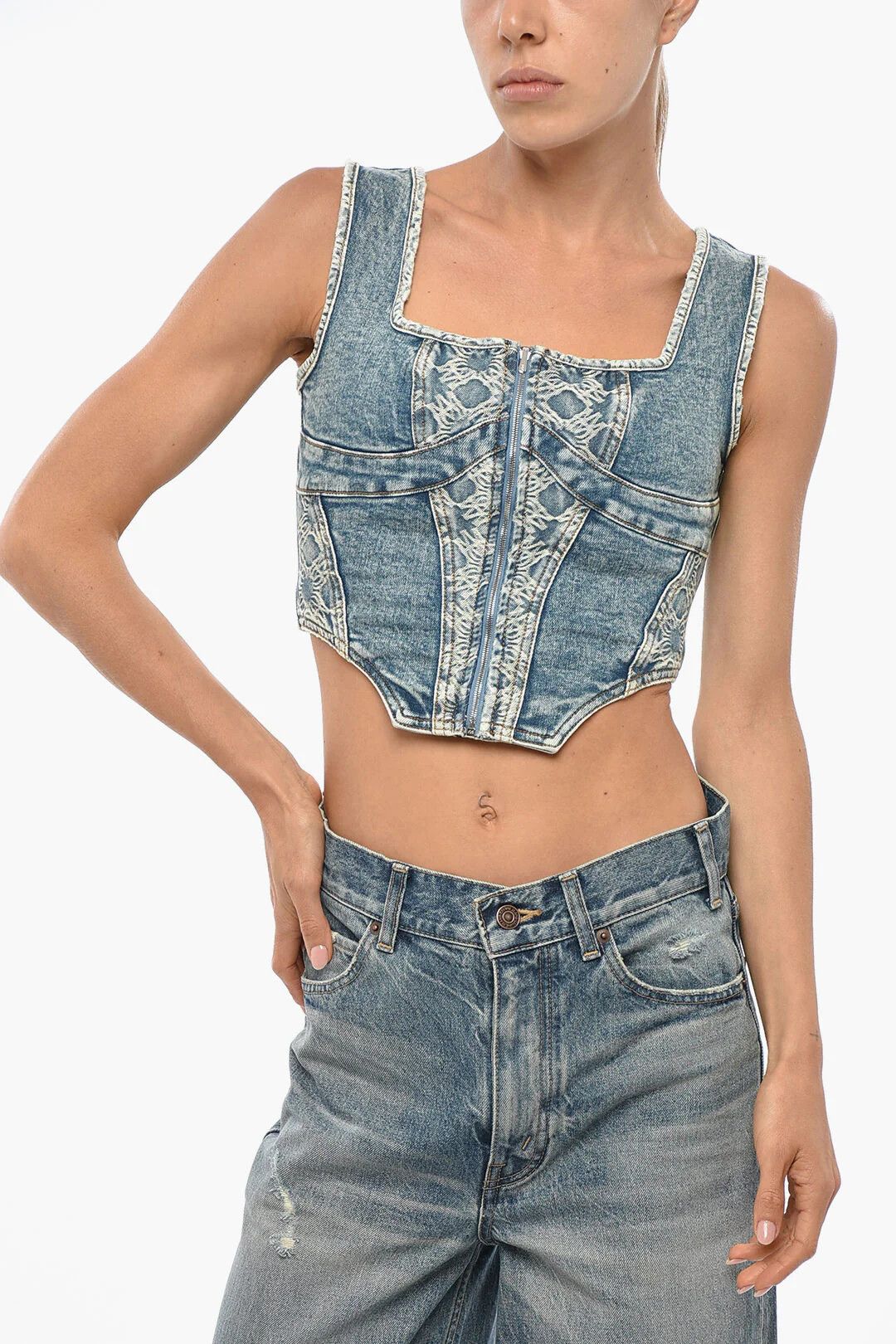 Amiri og1mm0426 Denim Corset Top in Light Blue Size M / US 6-8 / IT 42-44 - 1 Thumbnail