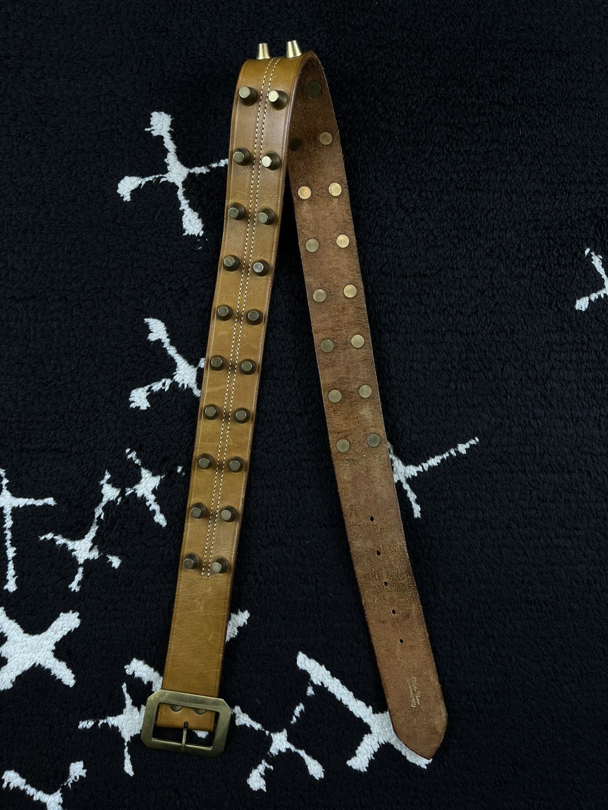 Undercover Undercover Cylinder Studded Punk Leather Belt Brown Size ONE SIZE - 3 Thumbnail
