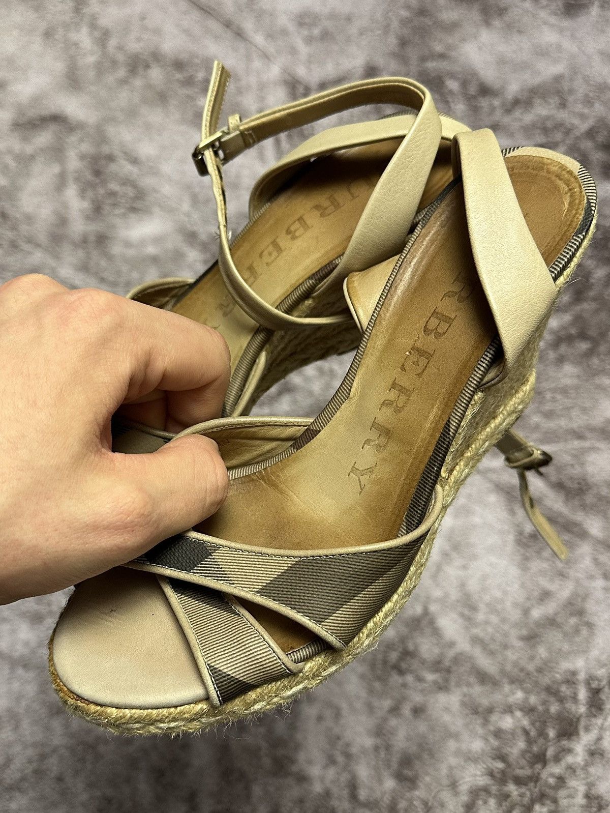 Burberry BURBERRY Espadrille Ankle Strap Sandal Shoe Check 35 Italy Size US 6 / IT 36 - 1 Thumbnail