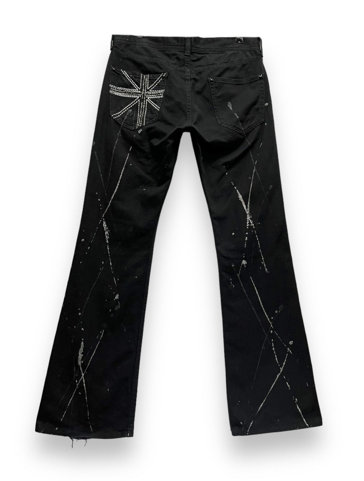 FLARE🔥SORRIDERE Glitter Splash Union Jack Punk Gothic Denim