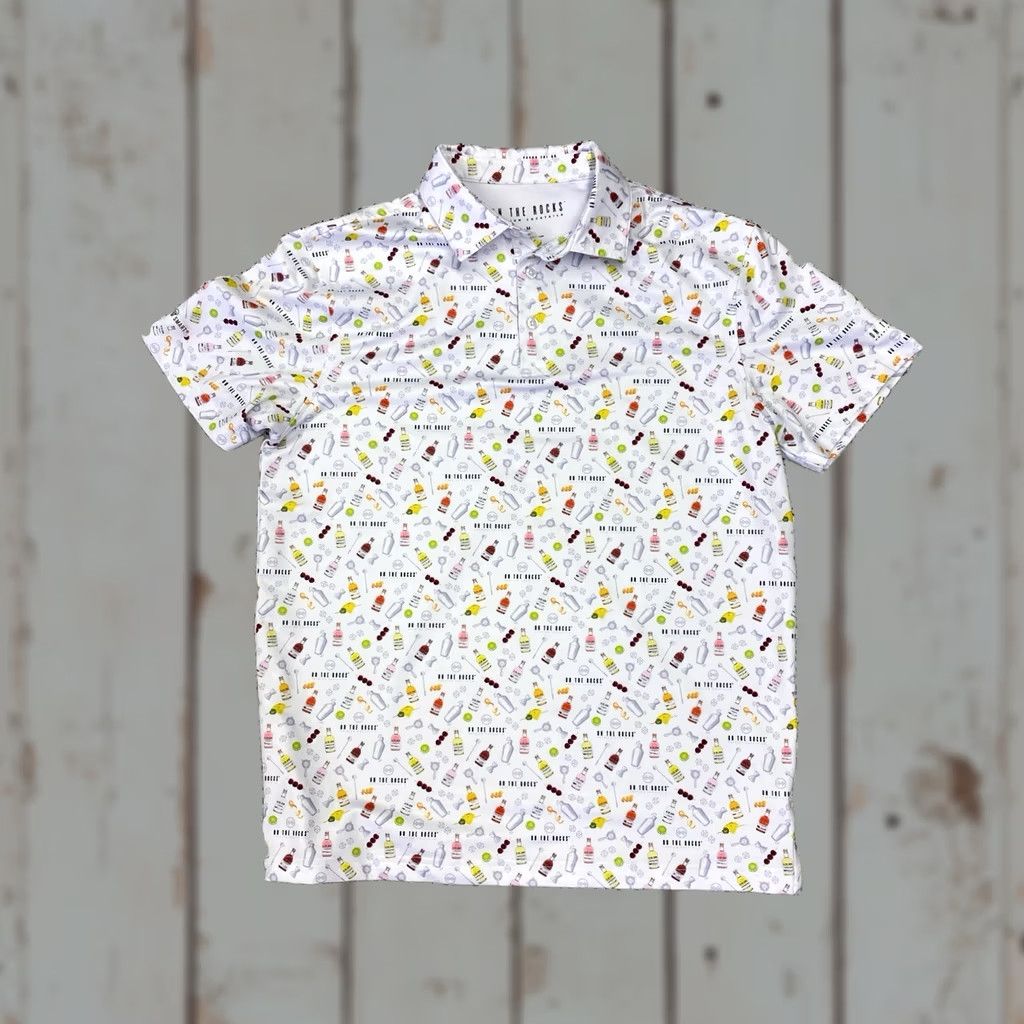 Vintage On The Rocks Polo Shirt Men M White Golf Performance Cocktails All Over Print Shirt Polo Size US M / EU 48-50 / 2 - 1 Thumbnail