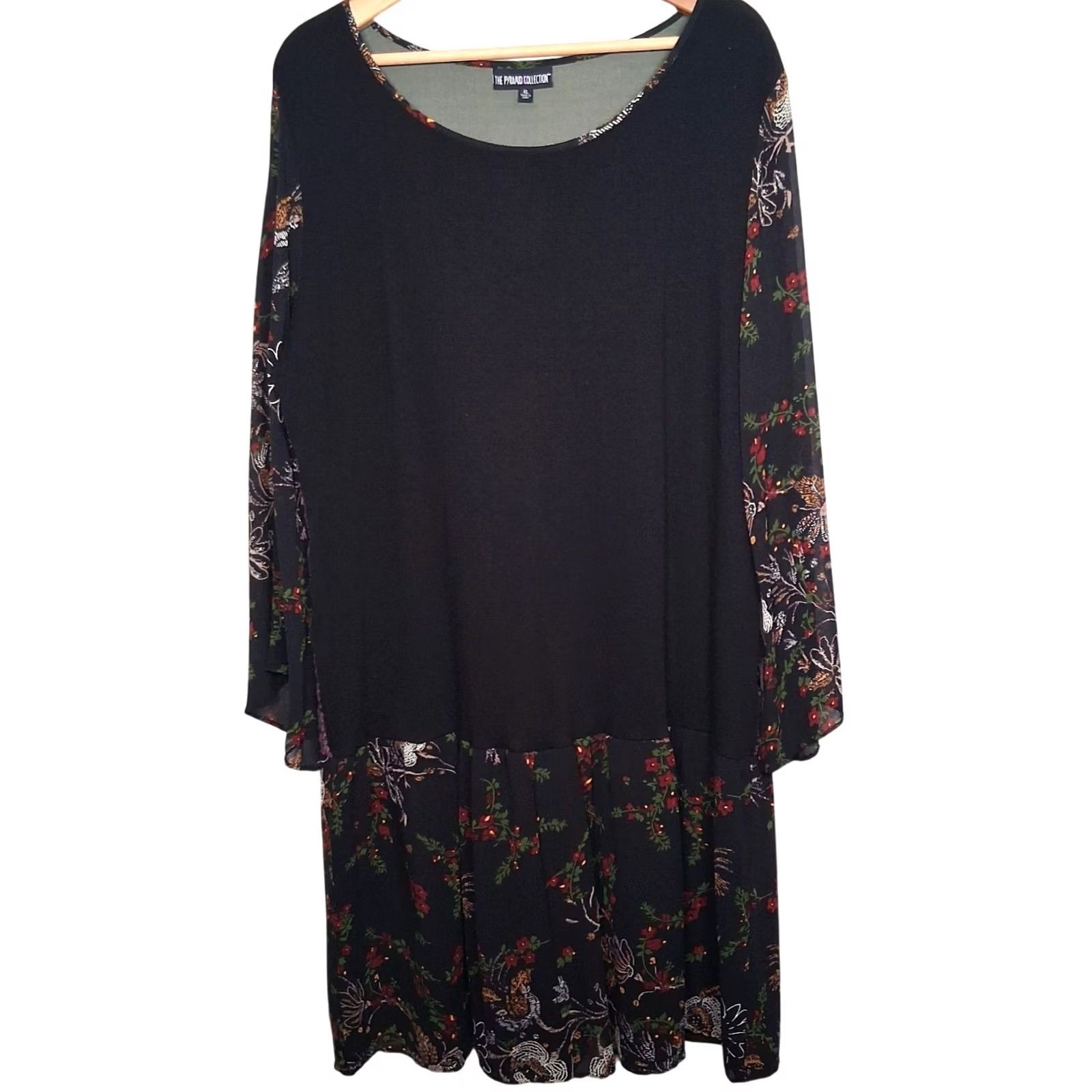 Vintage VINTAGE The Pyramid Collection Dress XL Black Knit Sheer Floral Long Slv Whimsigoth Witchy Size XL / US 12-14 / IT 48-50 - 2 Thumbnail