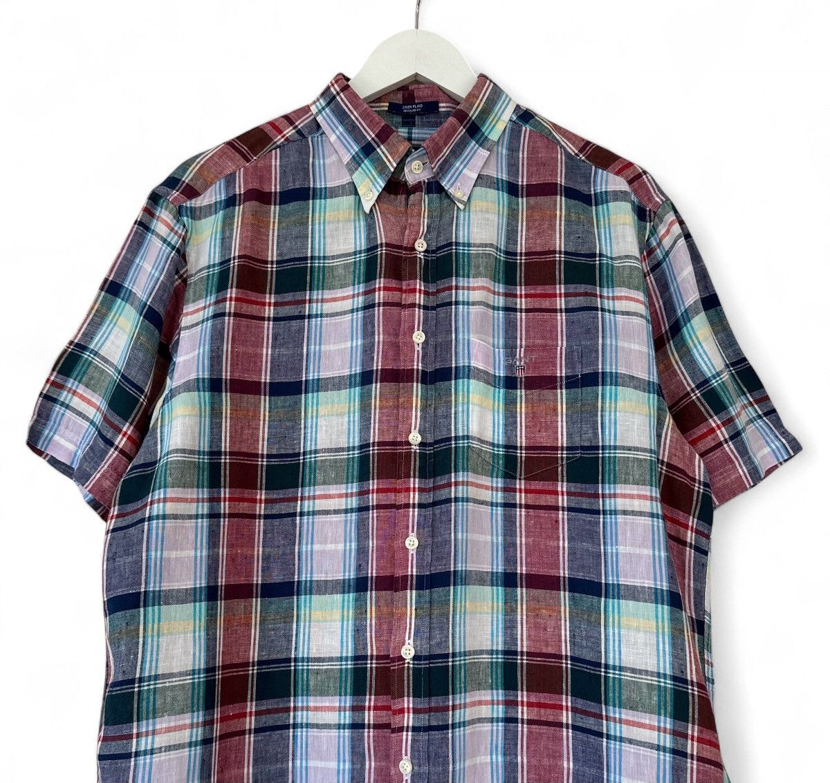 Flannel × Gant GANT 100% Linen Plaid Logo Shirt Short Sleeve Men's Size L Size US L / EU 52-54 / 3 - 3 Thumbnail