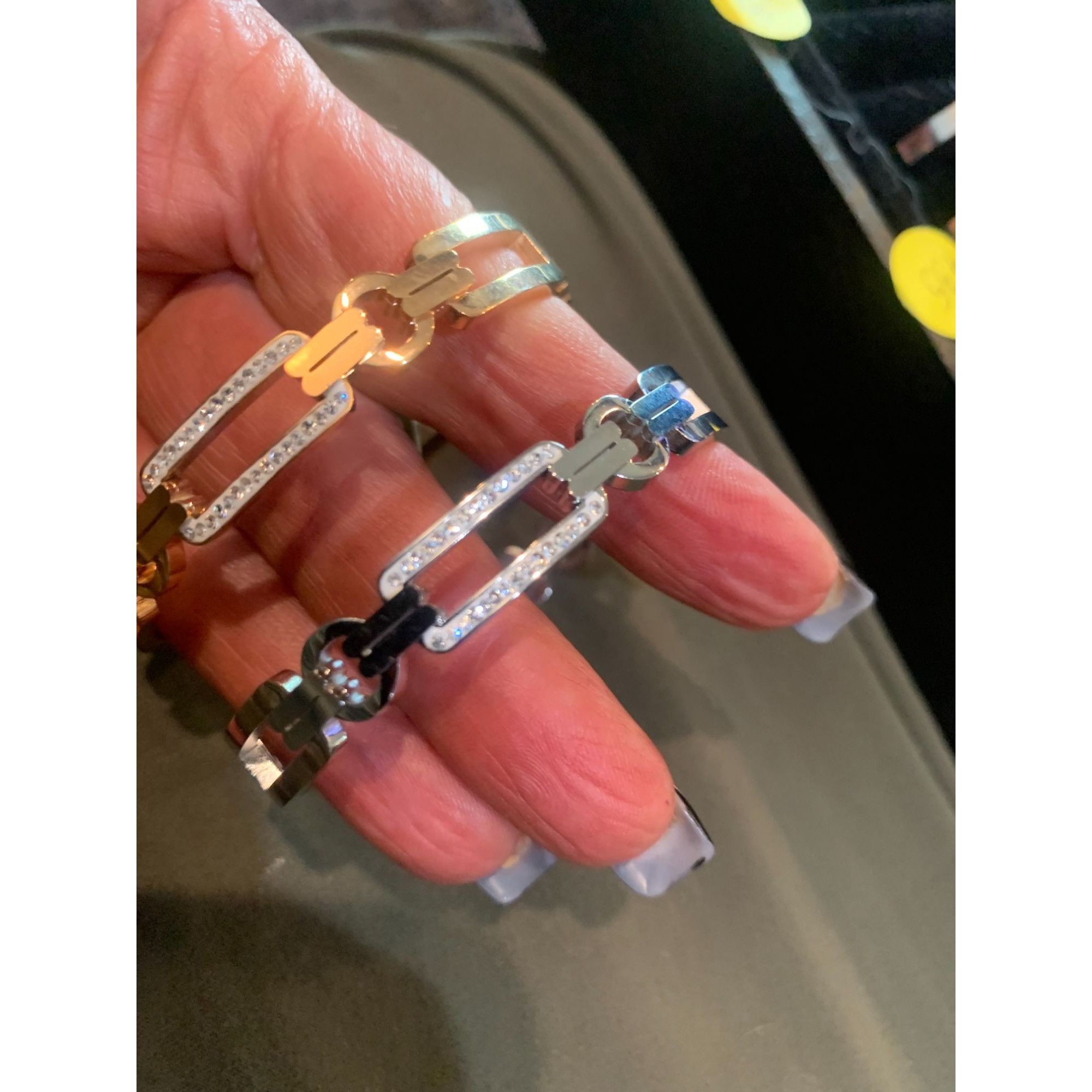 Other Two-Tone Stainless Steel Link Bracelets With Crystal Accents Size ONE SIZE - 2 Thumbnail