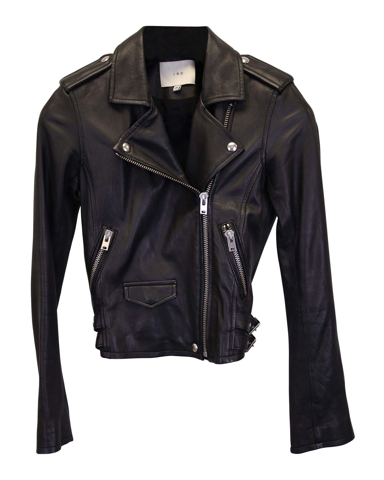 image of Iro Black Lambskin Leather Jacket With Multiple Pockets, Women's (Size XS)