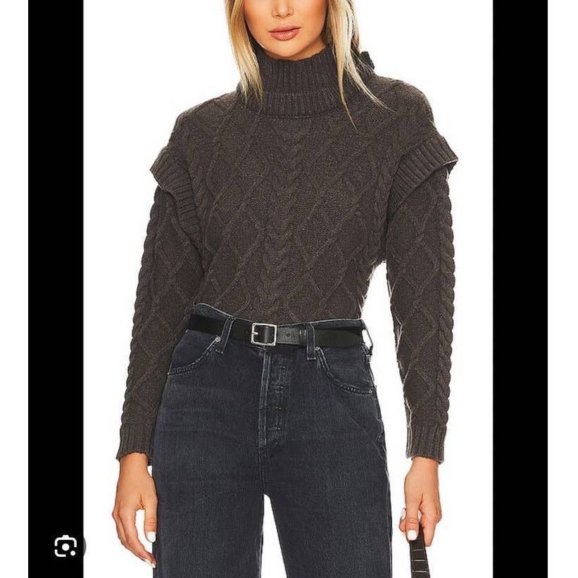Central Park West Tiegen Cables Sweater Small Charcoal