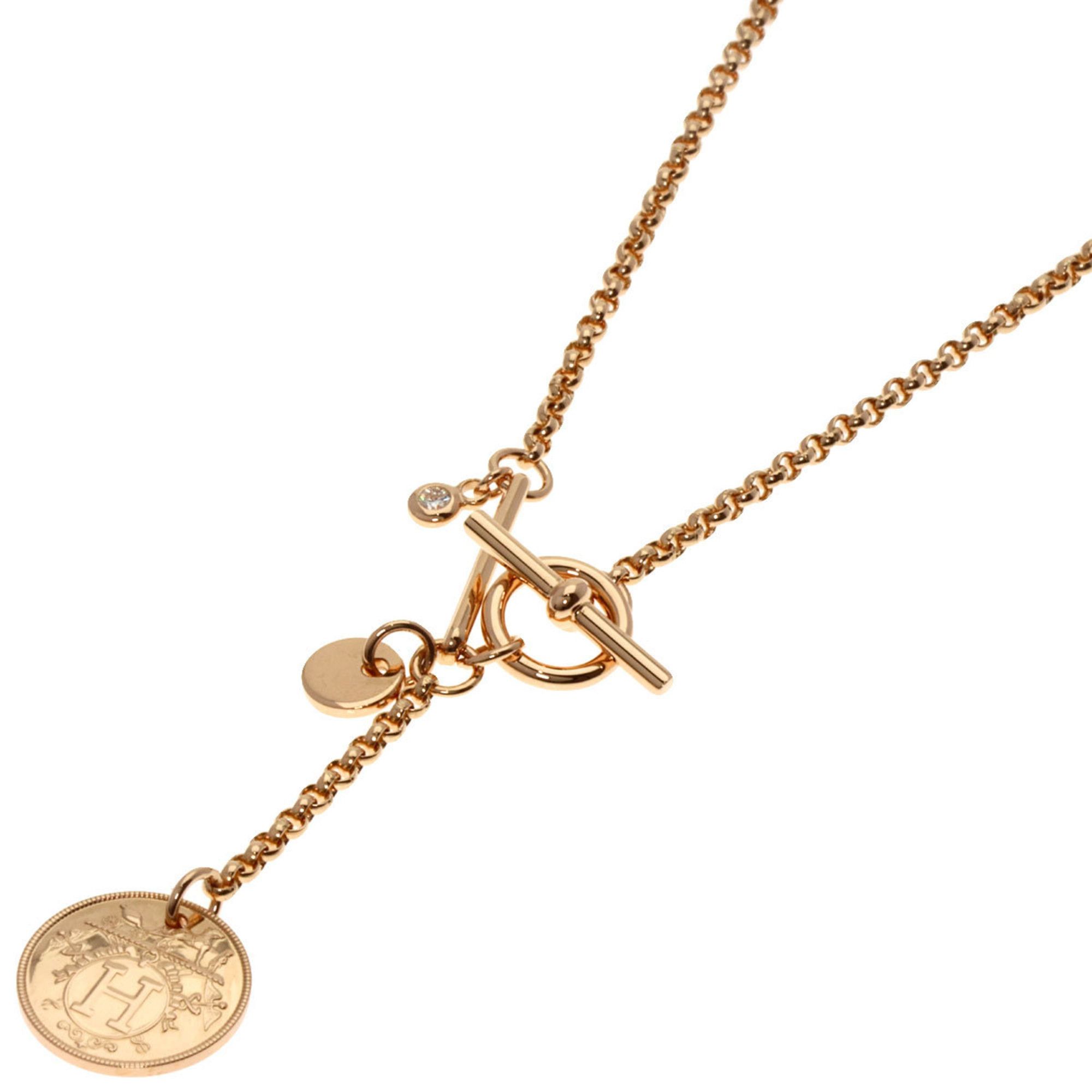 image of Hermes Exlibris 1P Diamond Necklace K18 Pink Gold Women's Hermes
