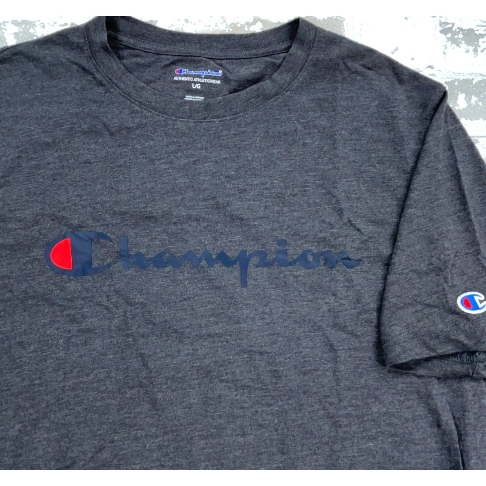 Champion Champion Shirt Men Large Gray Blue Tee Spell Out Logo Basic Plain Adult Top Size US L / EU 52-54 / 3 - 3 Thumbnail