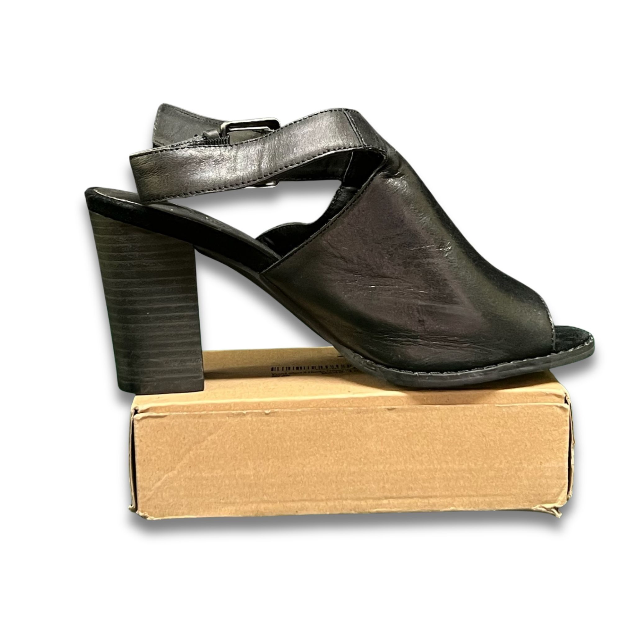 Other Black Leather Open-Toe Heeled Sandals Size 7 With Buckle Str Size US 7 / IT 37 - 3 Thumbnail