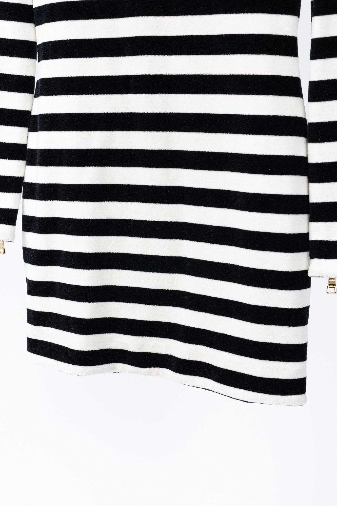 Balmain Balmain Black & White Striped Velvet Long-Sleeve Mini Dress Size L / US 10 / IT 46 - 7 Thumbnail
