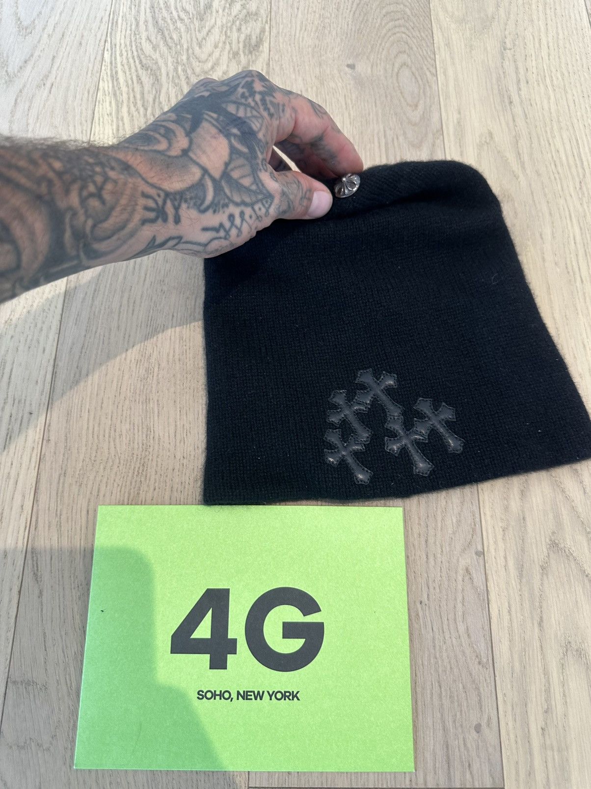 Chrome Hearts CHROME HEARTS NEW CASHMERE & LEATHER CROSS PATCH BEANIE HAT Size ONE SIZE - 1 Thumbnail