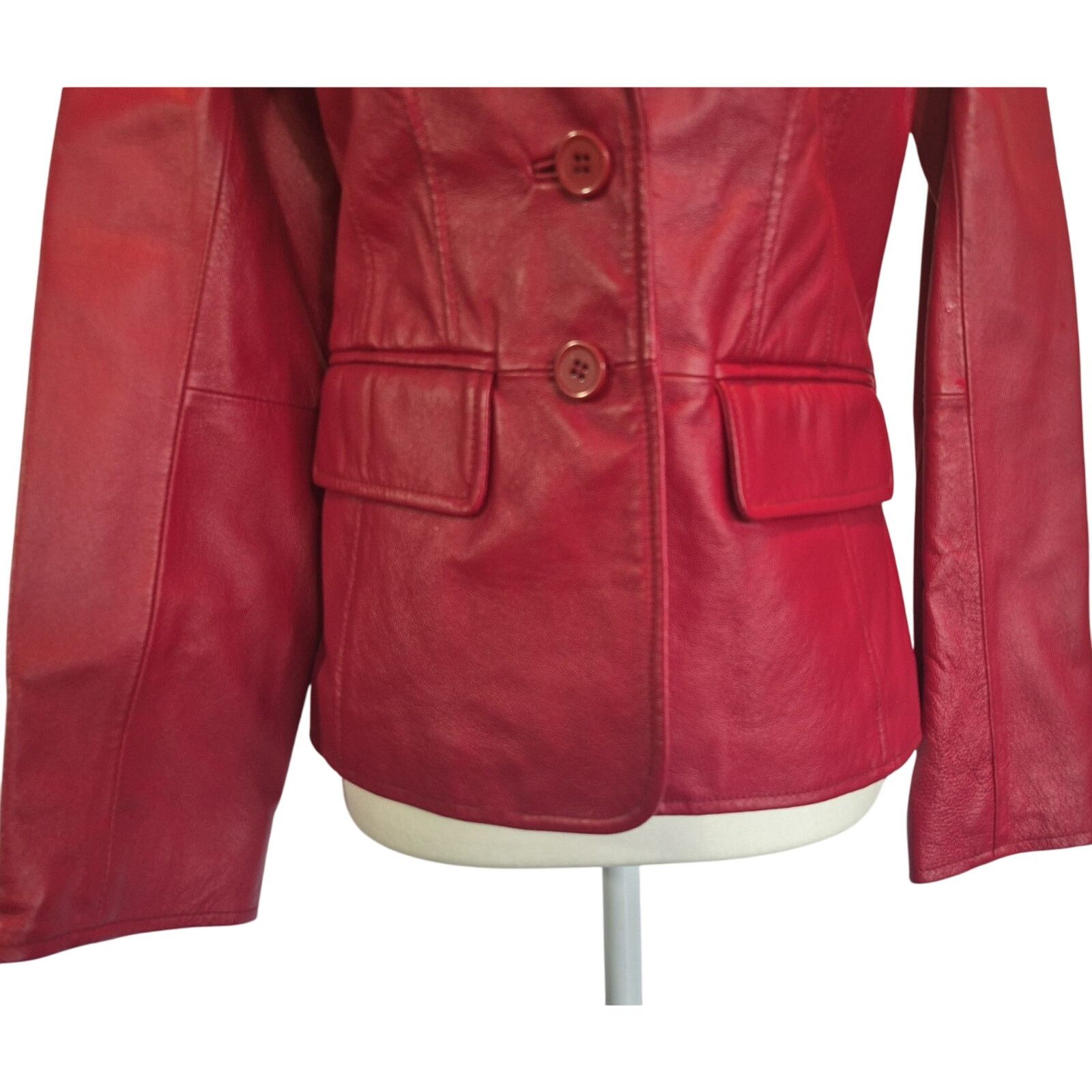 Worthington Worthington Red Leather Two Button L Fitted Jacket XS Size XS / US 0-2 / IT 36-38 - 3 Thumbnail