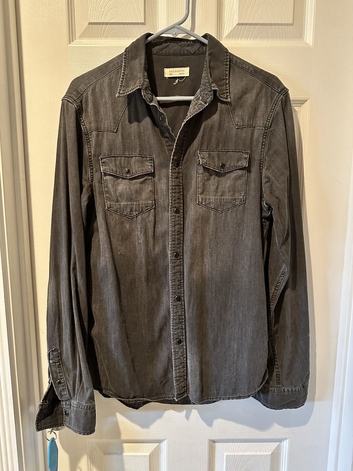 Allsaints All Saints Black Denim Western Long Sleeve Size US M / EU 48-50 / 2 - 1 Thumbnail