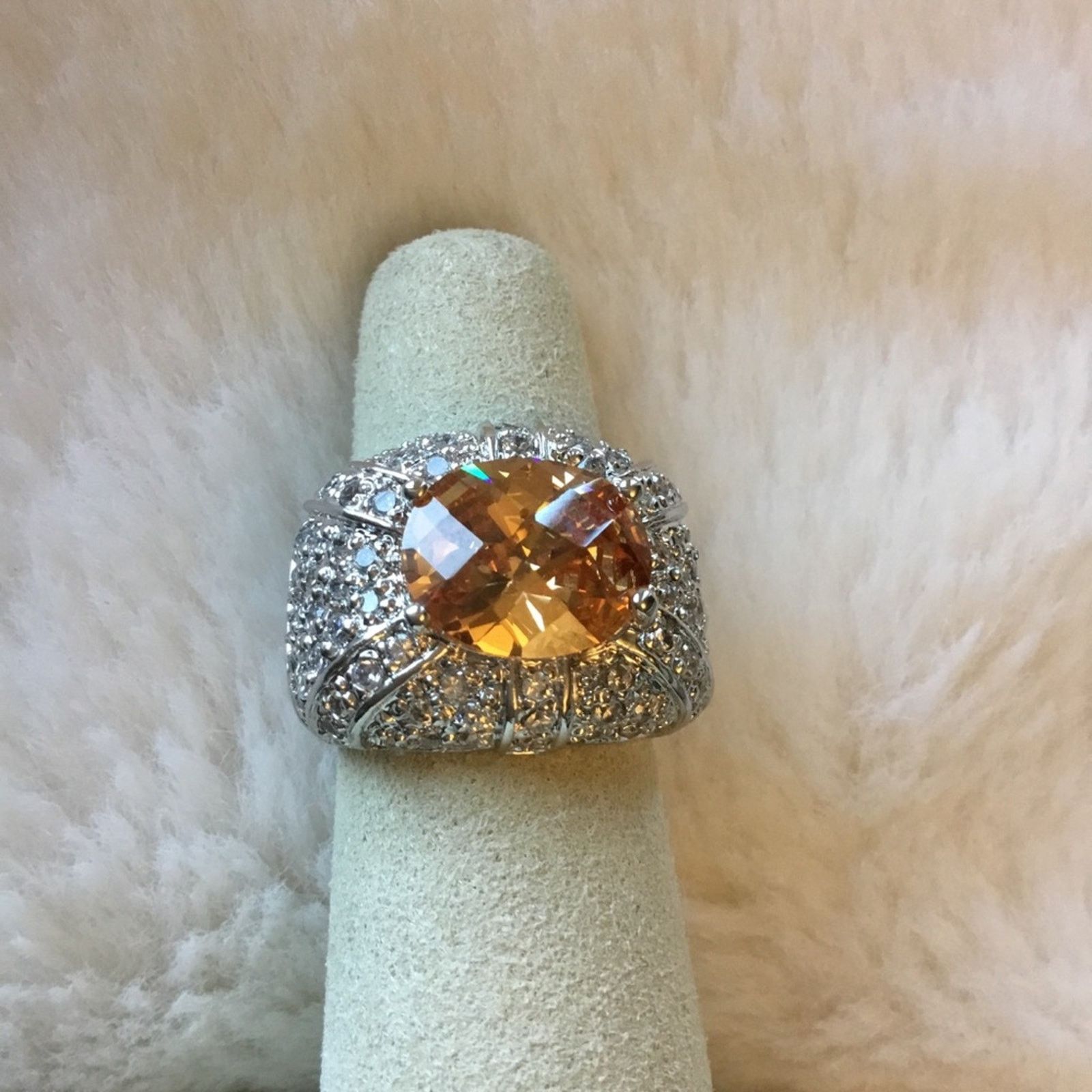 Other Sterling Silver Yellow Crystal Statement Ring Size ONE SIZE - 3 Thumbnail