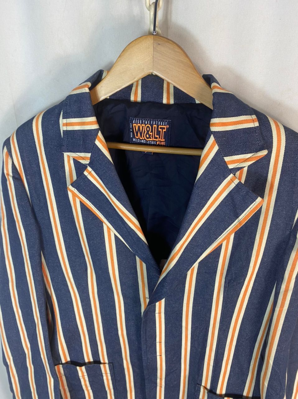 Designer × W&LT × Walter Van Beirendonck 🔥RARE🔥Vintage W&.L.T denim stripe snap button blazer jacket Size US S / EU 44-46 / 1 - 8 Thumbnail
