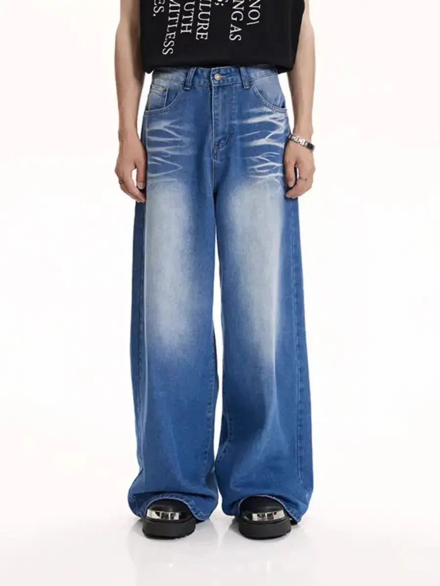Japanese Brand Cat Whiskers Washed Blue Jeans Loose Trousers Size US 32 / EU 48 - 6 Thumbnail