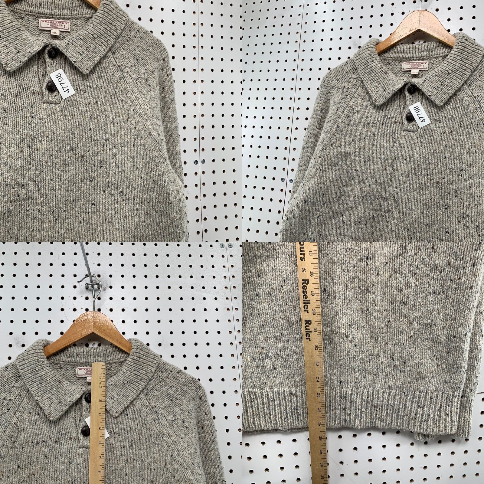 Wallace & Barnes Wallace & Barnes Merino Wool Sweater Mens Large Gray Collared Thick Heavyweight Pullover Knit Long Sleeve Casual Winter Size US L / EU 52-54 / 3 - 8 Thumbnail