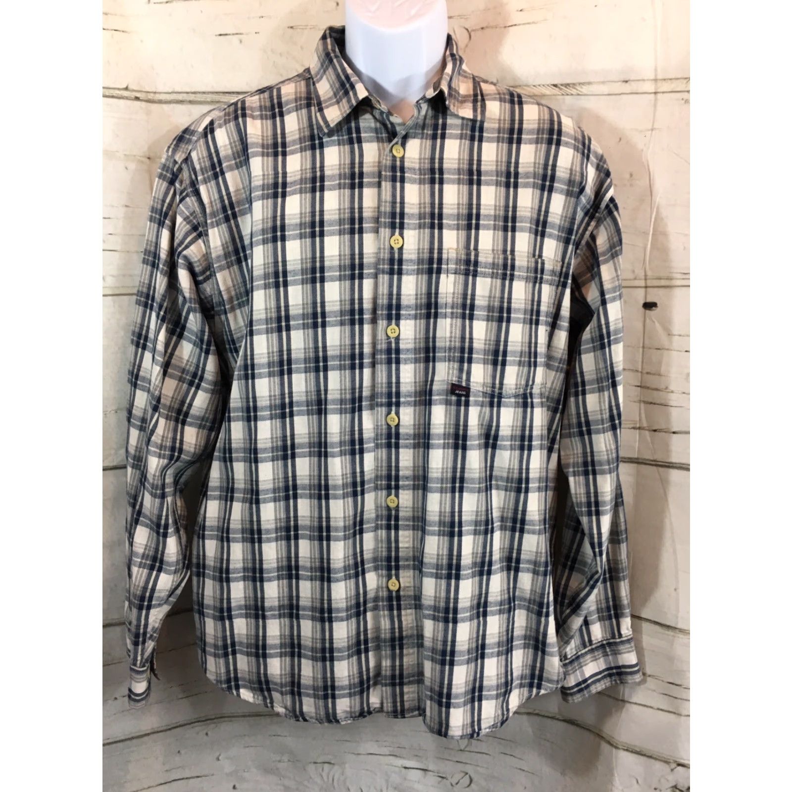 Tommy Hilfiger VINTAGE Tommy Hilfiger Jeans Casual Button Shirt Sz L EUC - Blue Gray Checkered Shirt Mens L Blue Plaids & Checks Button-Down Button-Up - 90s Size US L / EU 52-54 / 3 - 2 Thumbnail