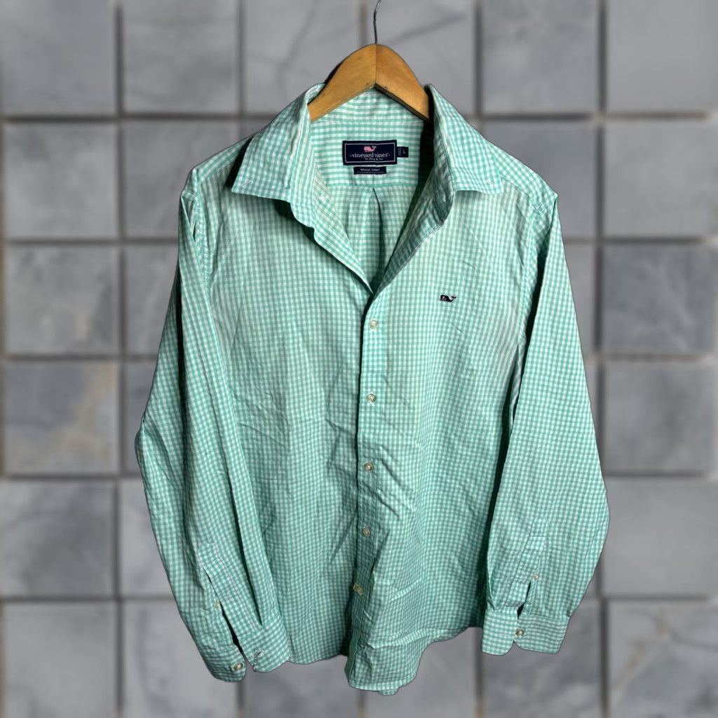 Vineyard Vines Vineyard Vines Shirt Mens Large Green Check Whale Nylon Button Front Casual Size US L / EU 52-54 / 3 - 1 Thumbnail