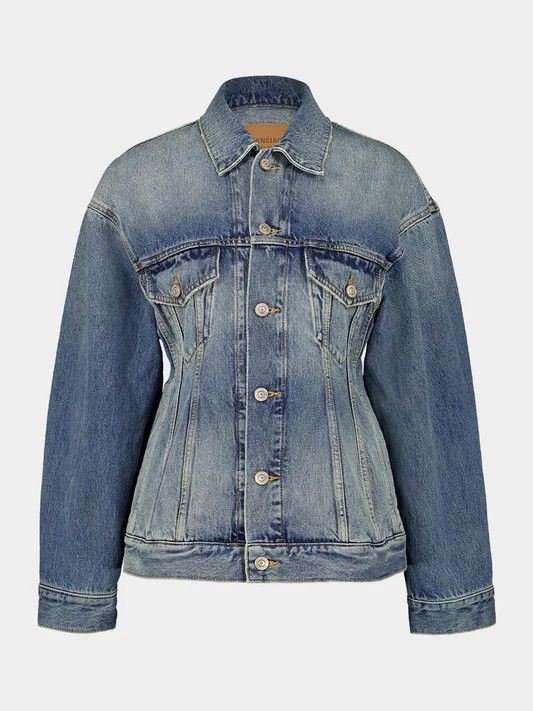 Balenciaga o1w1db10526 Denim Hourglass Jacket in Blue Size US M / EU 48-50 / 2 - 1 Thumbnail