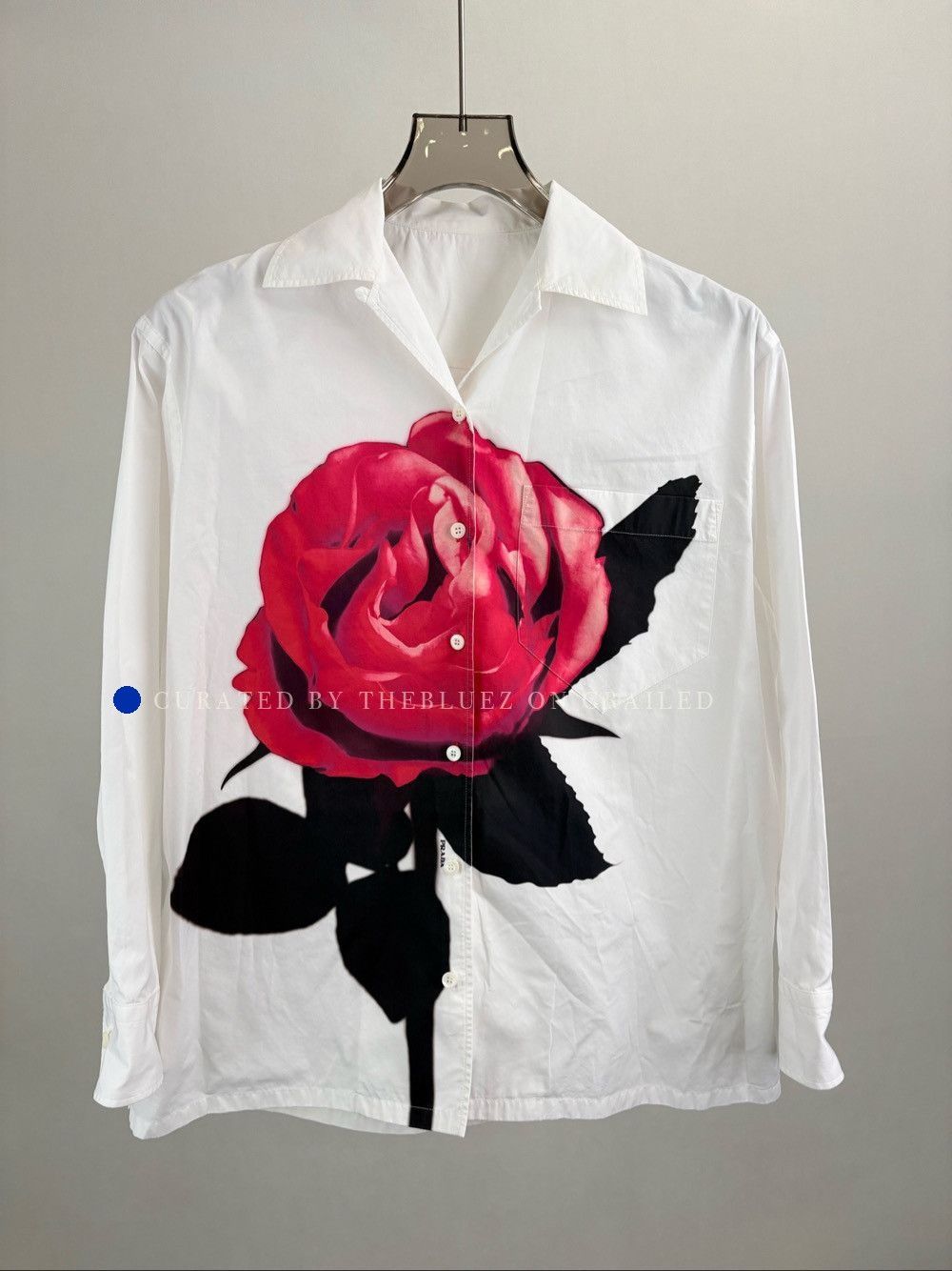 Prada White Long Sleeve Shirt with Red Rose Print - Size S Size US S / EU 44-46 / 1 - 1 Thumbnail