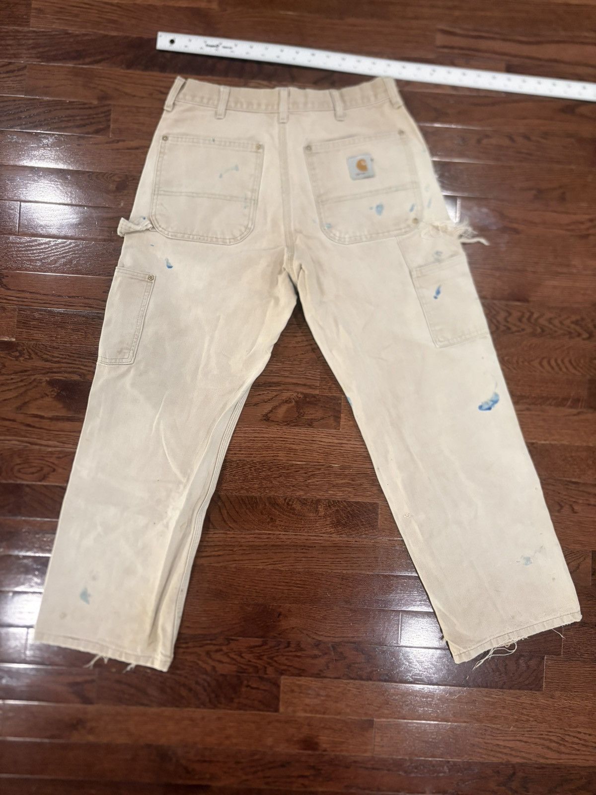 Carhartt Distressed Double Knee Carhartt 62W Men's Beige Cotton Pants Size US 31 - 2 Thumbnail