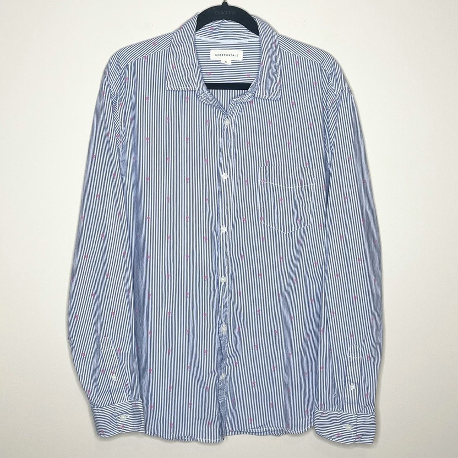 Aeropostale Aeropostale palm tree blue & white stripe button down shirt Size US XL / EU 56 / 4 - 2 Thumbnail