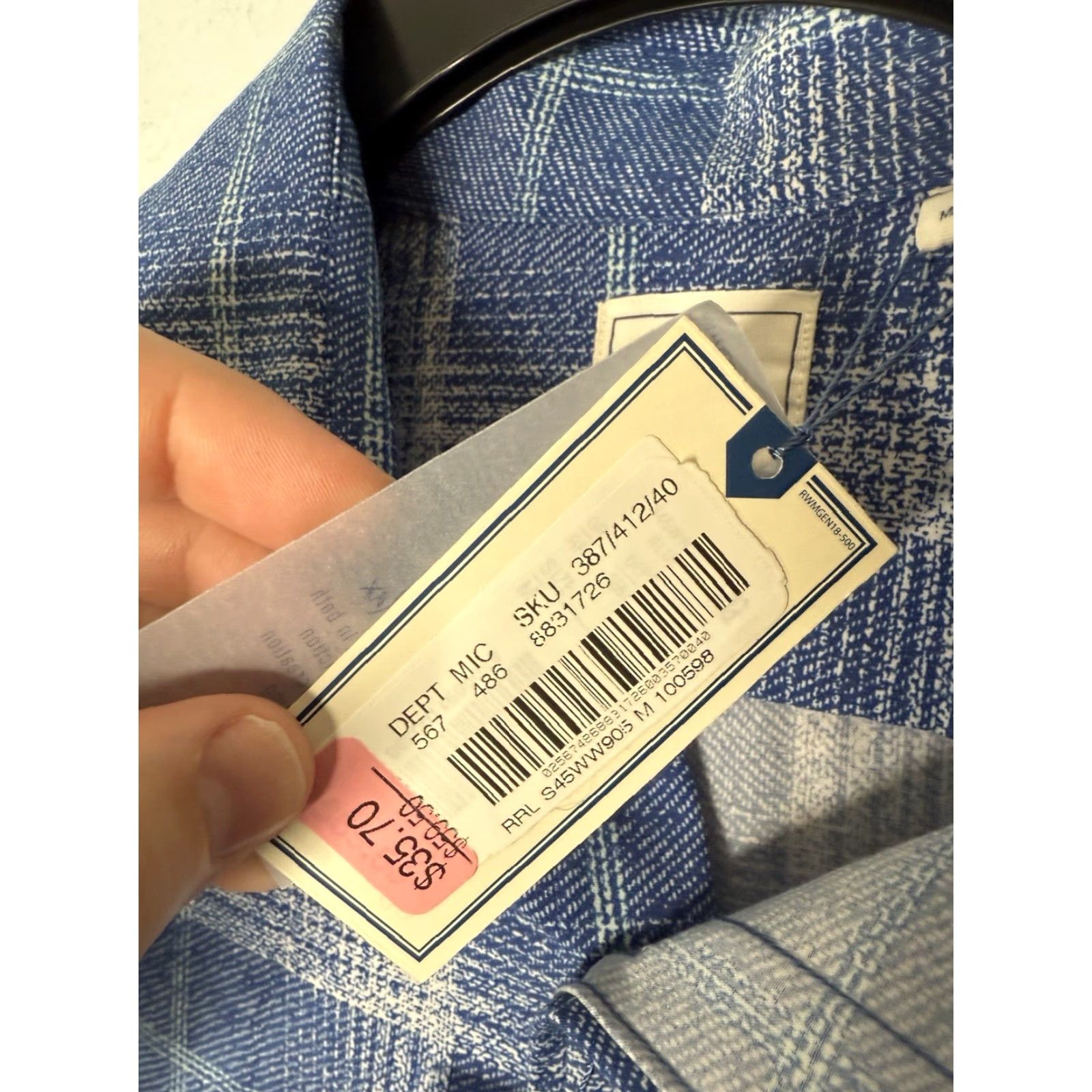 Vintage ROWM Mens Button-Up Shirt Blue White Checks Short Sleeve Collared Point 1 Regular M NWT Stretch Size US 31 - 4 Thumbnail