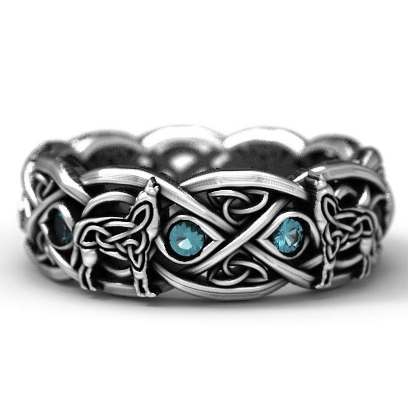 Jewelry × Vintage SIZE 10 Viking Nordic Mythology Giant Wolf with Zircon Ring Size ONE SIZE - 2 Thumbnail