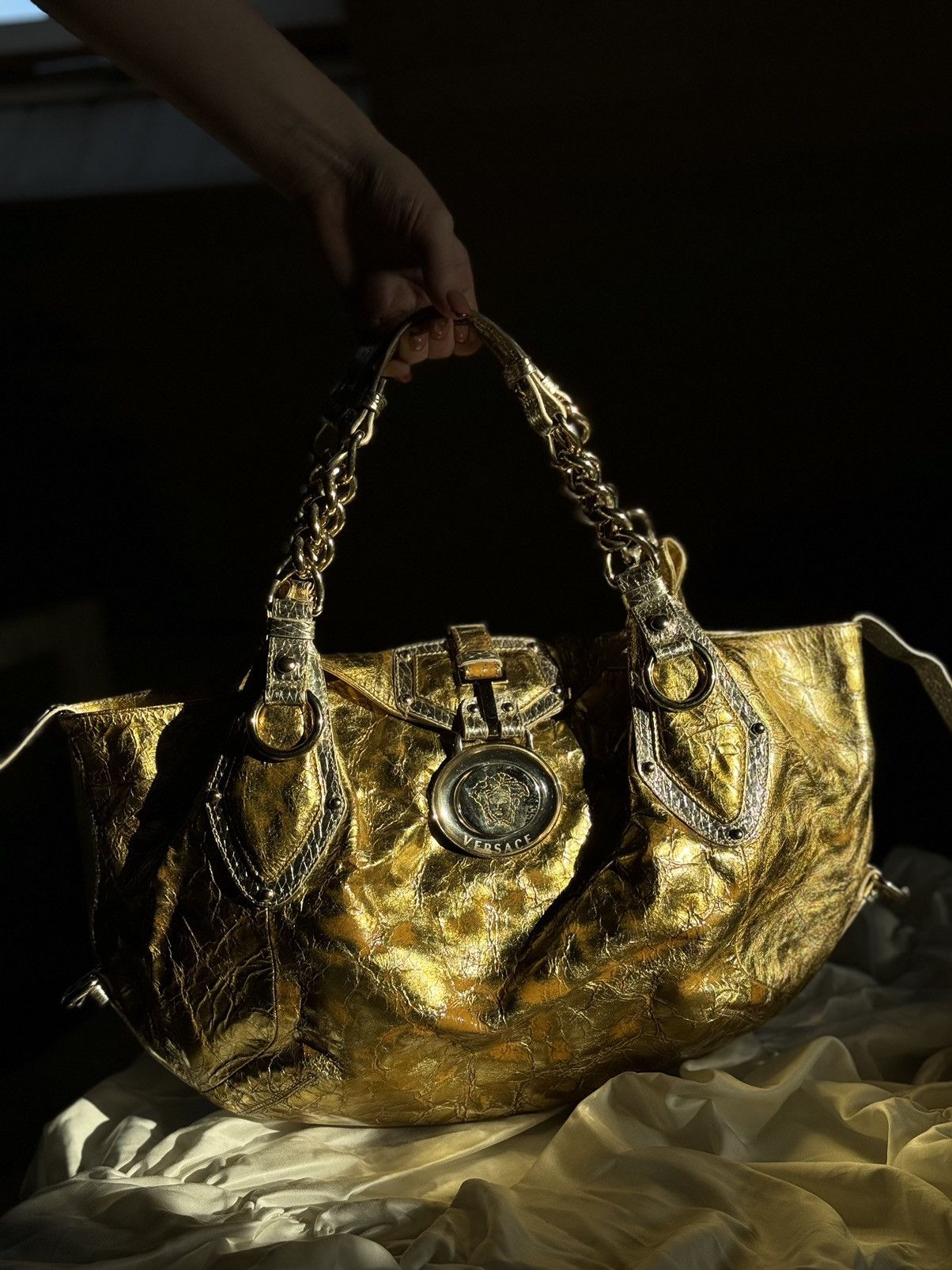 Grailed × Versace Versace Gold/Silver Leather Satchel Bag shoulder Y2K Rare Size ONE SIZE - 1 Thumbnail