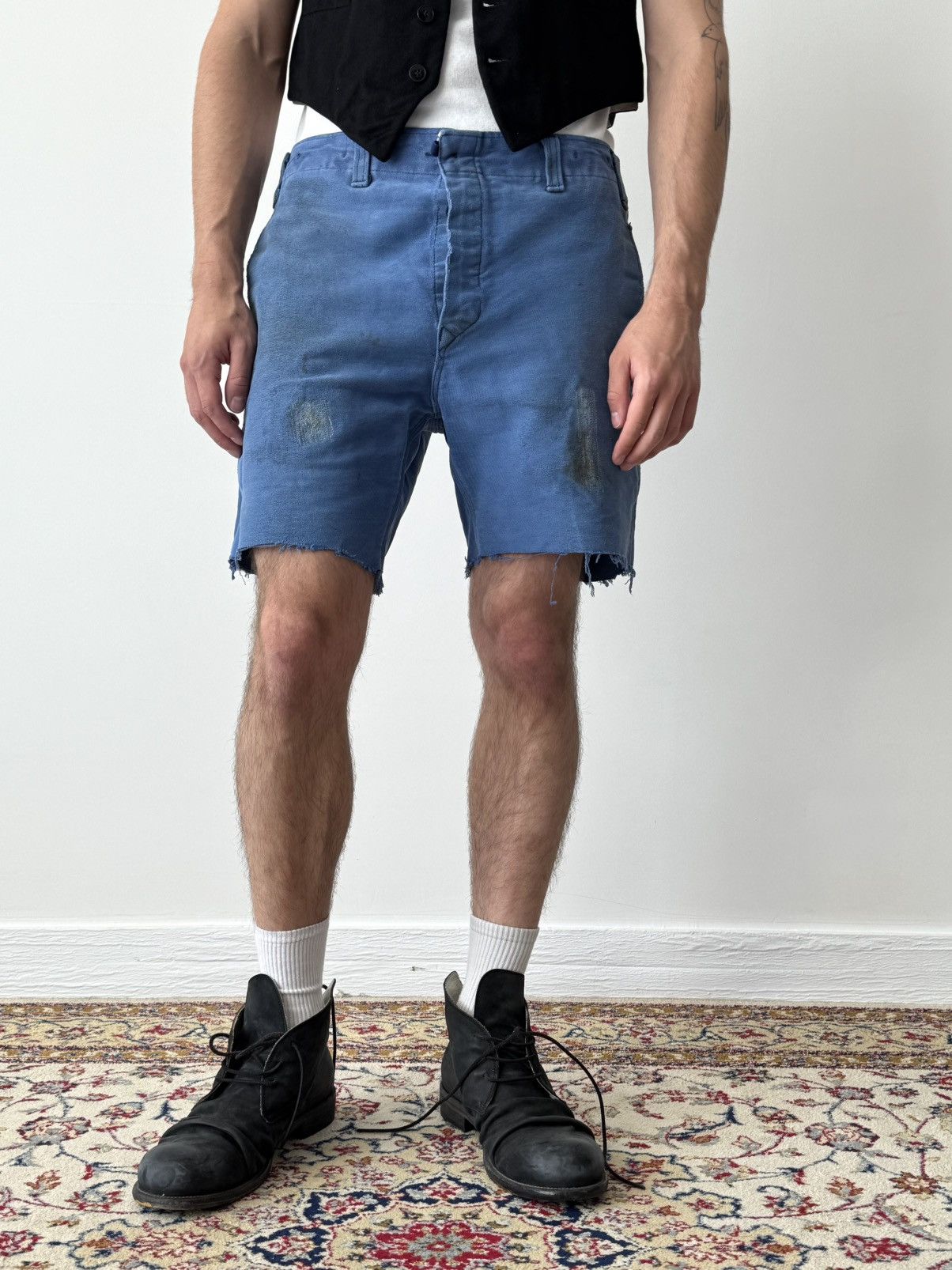 Vetra 1970s Vintage French Workwear Sanfor Thrashed Heavy Shorts Size US 30 / EU 46 - 1 Thumbnail