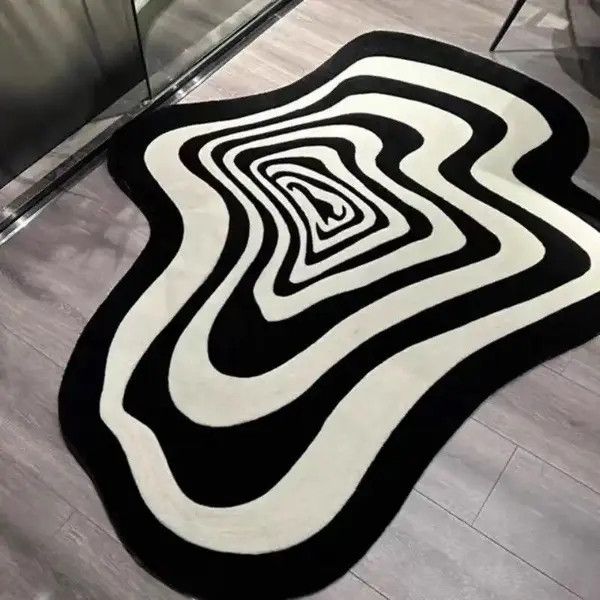 Japanese Brand × Vintage Creative Black White Striped Living Room Carpet 50x80cm Size ONE SIZE - 3 Thumbnail