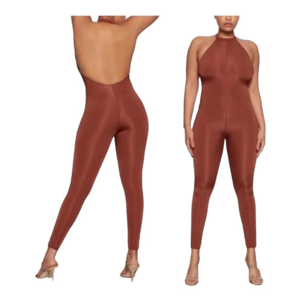 Designer NT296 SKIMS NWOT Skims Jelly Sheer Full BS Halter Onesie 3X Size 42" / US 20 - 2 Thumbnail