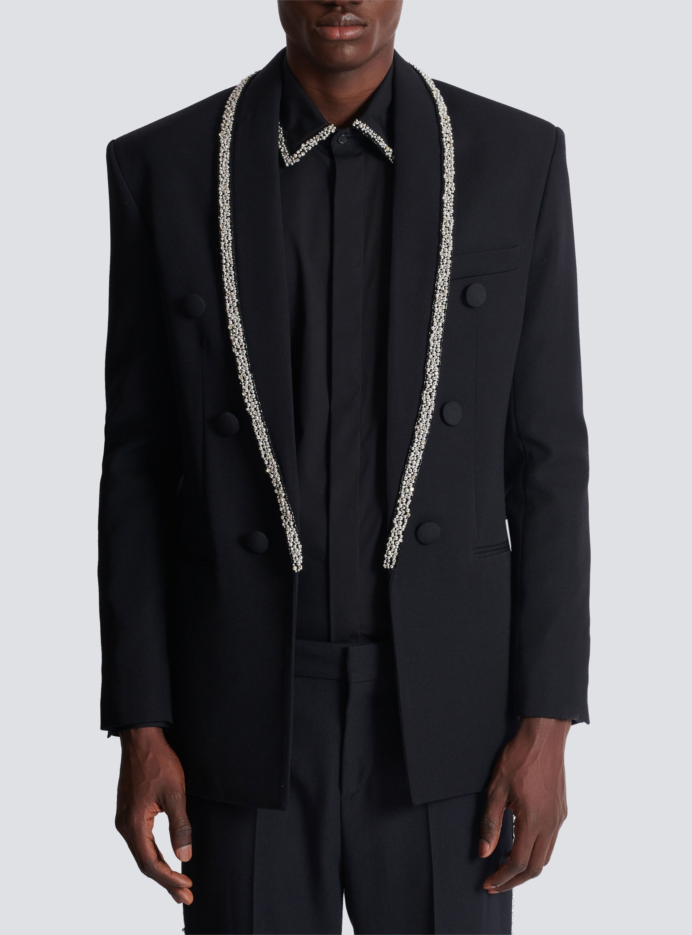 Balmain Balmain Grain De Poudre Jacket with Embroidered Collar Size 52R - 2 Thumbnail