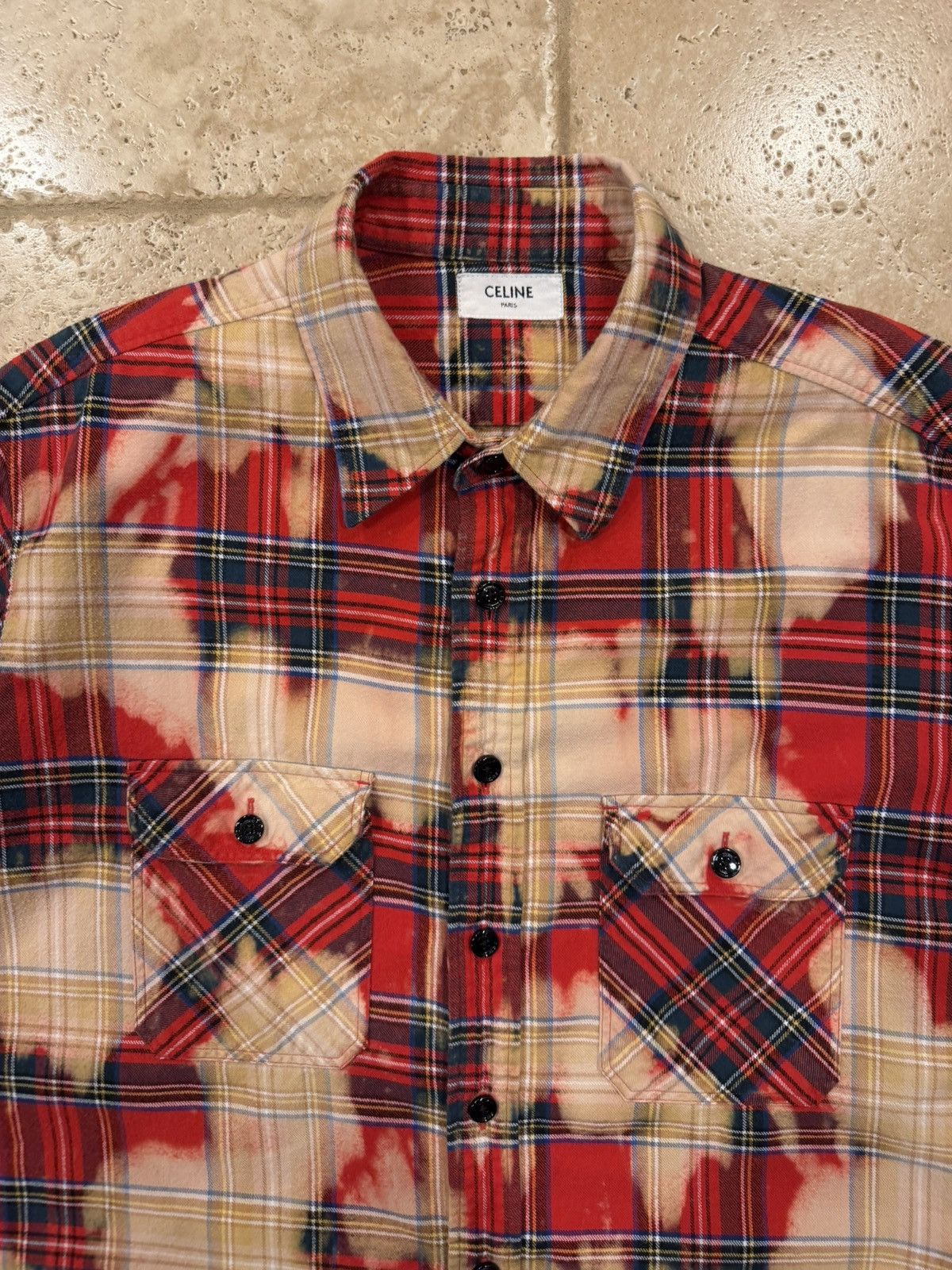 Celine Celine x Hedi FW23 Bleached Tartan Plaid Red Flannel Shirt Size US XL / EU 56 / 4 - 8 Thumbnail