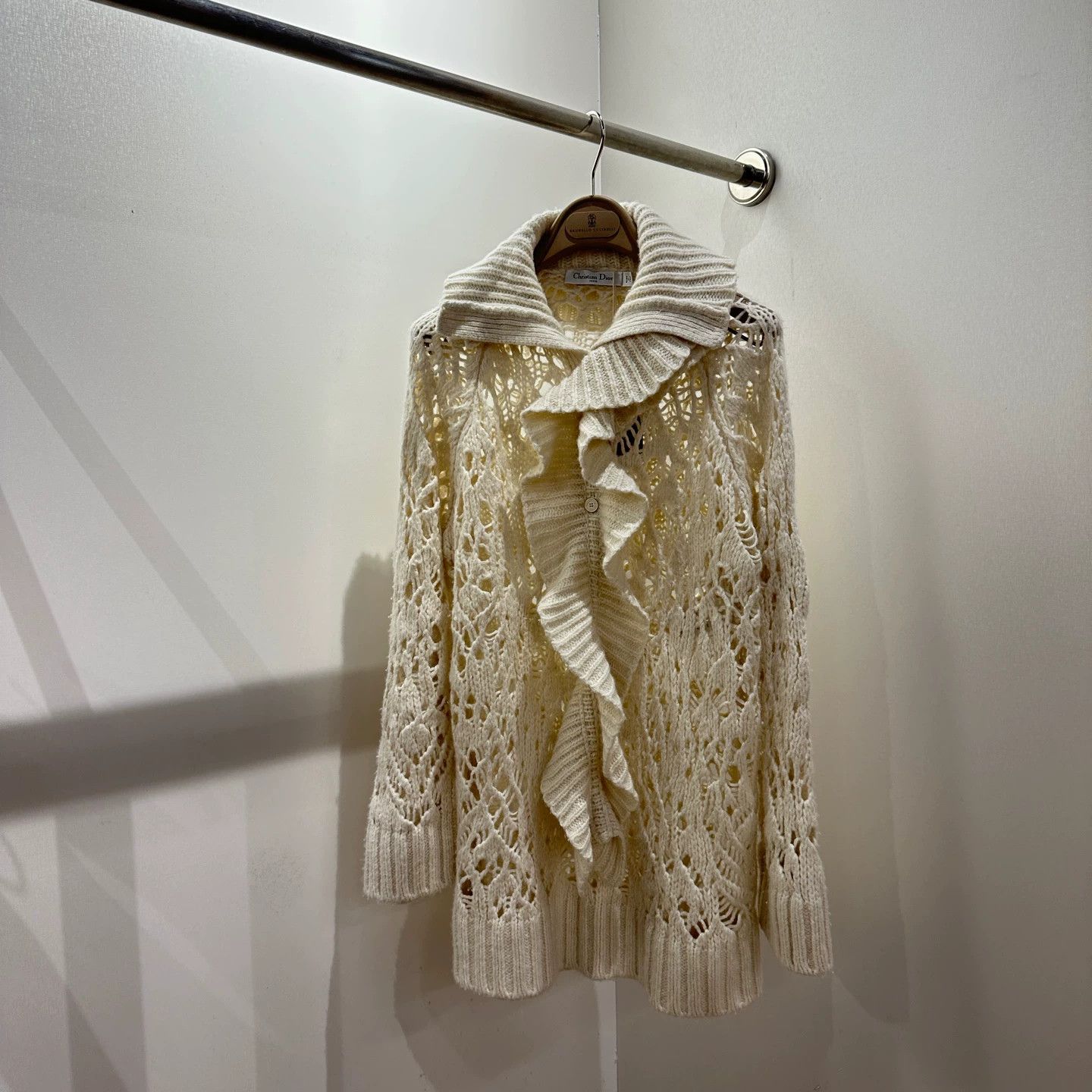Christian Dior Monsieur Dior may294 ivory cutout ruched knit cardigan 38 Size S / US 4 / IT 40 - 1 Thumbnail