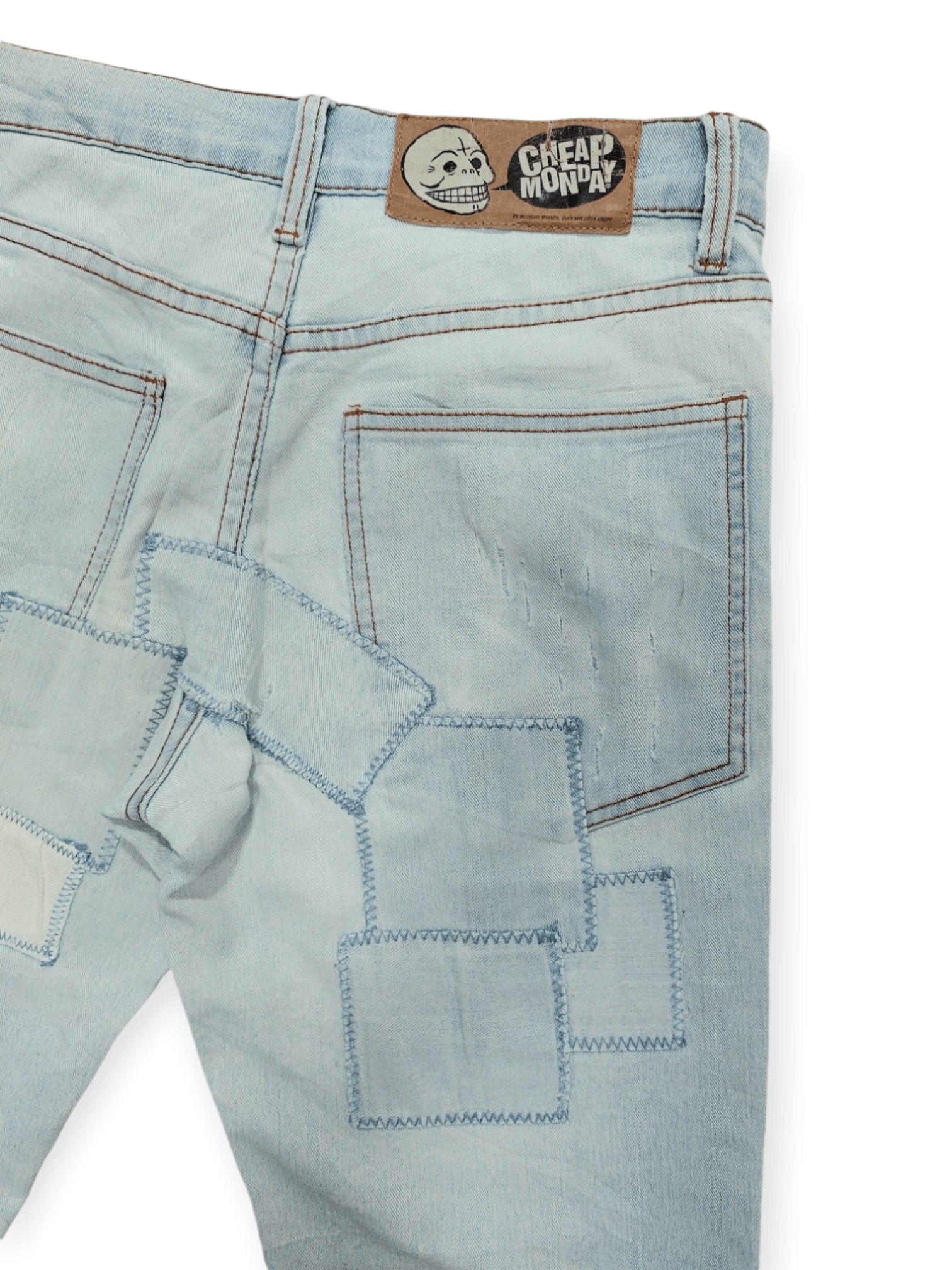 Cheap Monday Tartan Stitch Patchwork Thin Jeans