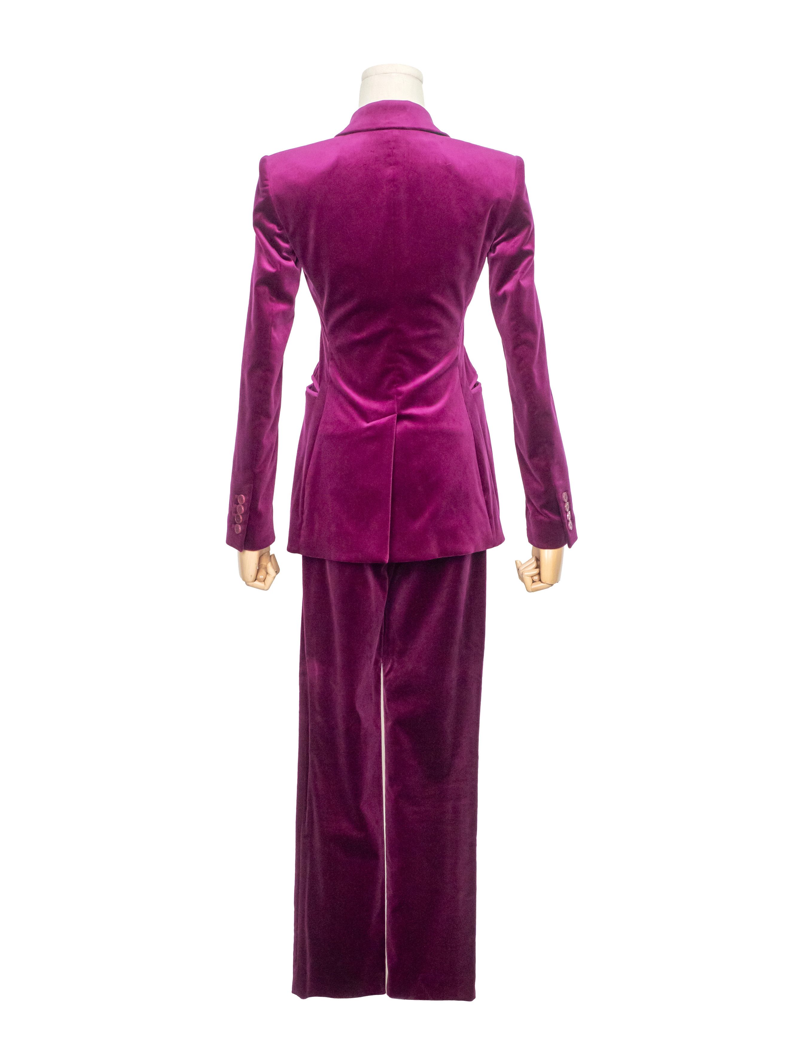 Theory Theory Fuchsia Velvet Slim Fit Pant Suit Size XXS / US 00 / IT 34 - 2 Thumbnail
